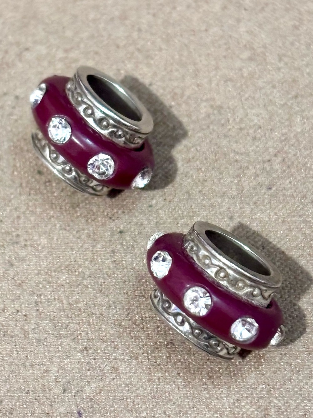 🆕Listing! Two Brighton oval Dazzle Spacers Dark red Resin beads Crystals Retired